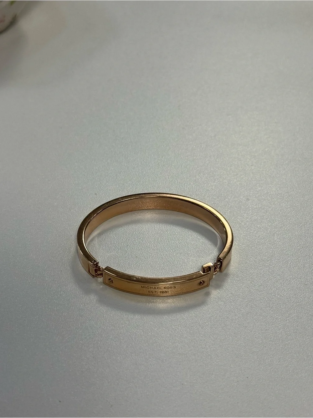 Michael Kors Rose Gold Logo Plate Hinged Bangle